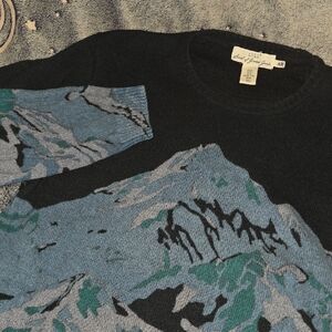 Graphic Crew Neck Mountain Sweater LOGG H&M Grunge Bob Ross Hiking Wool Blue